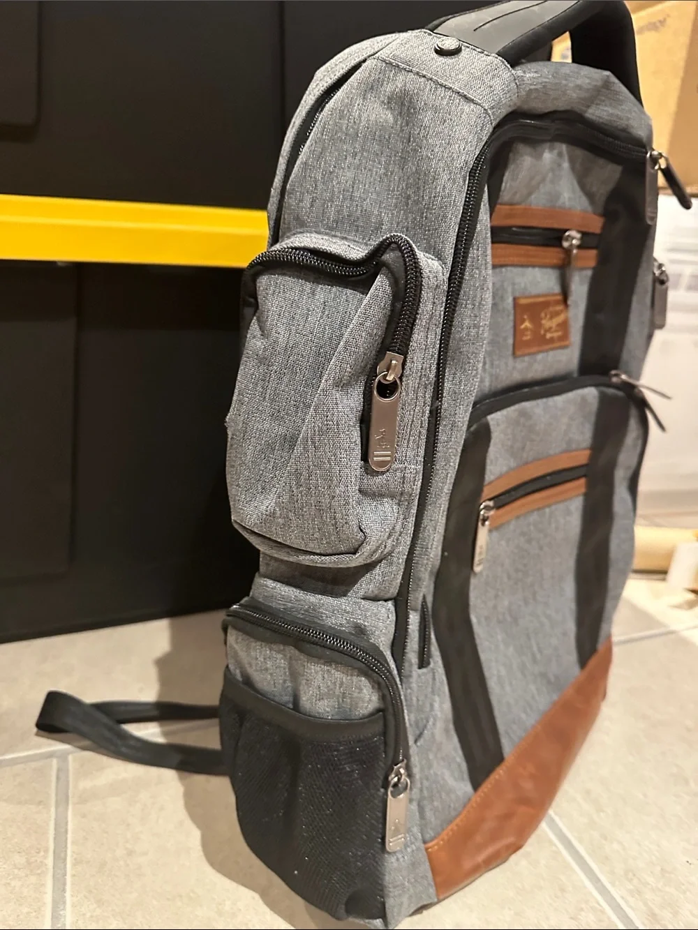 Original Penguin Gray and Brown Multi-Zip Everyday Backpack. Great condition!